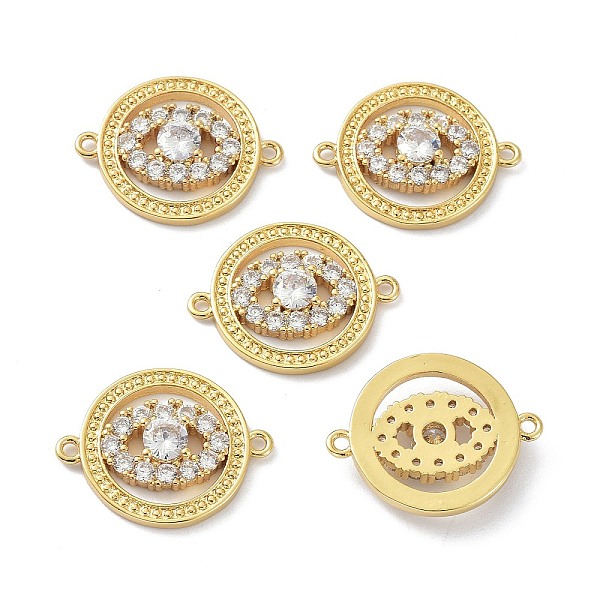 

PandaHall 10Pcs Eco-Friendly Brass Micro Pave Clear Cubic Zirconia Links Connectors, Long-Lasting Plated, Flat Round with Evil Eye, Real 18K...