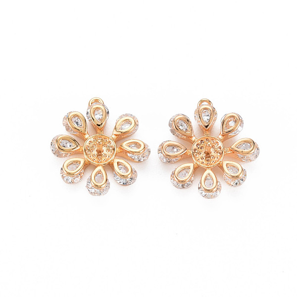 

PandaHall Brass Micro Pave Clear Cubic Zirconia Peg Bails Pendants, Nickel Free, For Half Drilled Beads, Flower, Real 18K Gold Plated...