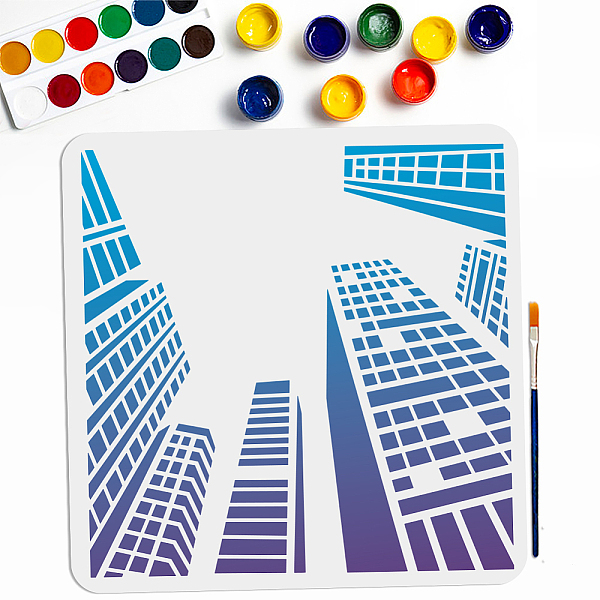 

PandaHall MAYJOYDIY City Building Stencils 11.8×11.8inch Large City Skyscraper Template with Paint Brush Modern Cityscape Looking up at Tall...