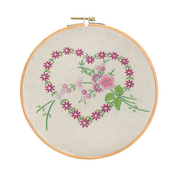 

PandaHall Embroidery Starter Kits, including Embroidery Fabric & Thread, Needle, Instruction Sheet, Heart & Flower for Valentine's Day..., Pink