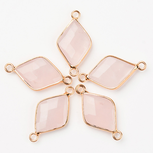 

PandaHall Natural Rose Quartz Links, with Light Golden Plated Edge Brass Loops, Rhombus, Faceteded, 30x15.5x4.5mm, Hole: 2mm Rose Quartz...