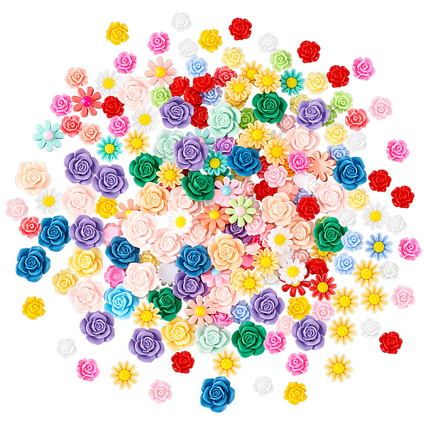 

PandaHall AHADERMAKER 200Pcs Opaque Resin Cabochons, Flower, Mixed Color, 10~15.5x4~8mm Resin Flower Multicolor