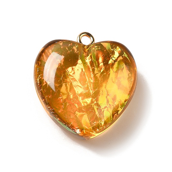 

PandaHall Transparent Resin Pendants, Heart Charms, with Gold Foil and Golden Tone Iron Loops, Orange, 23.5~24x22x11~12mm, Hole: 2mm...