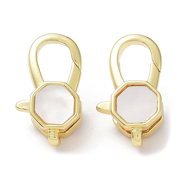 

PandaHall Rack Plating Brass Lobster Claw Clasps, with Natural Shell, Cadmium Free & Lead Free, Long-Lasting Plated, Octagon, Real 18K Gold...