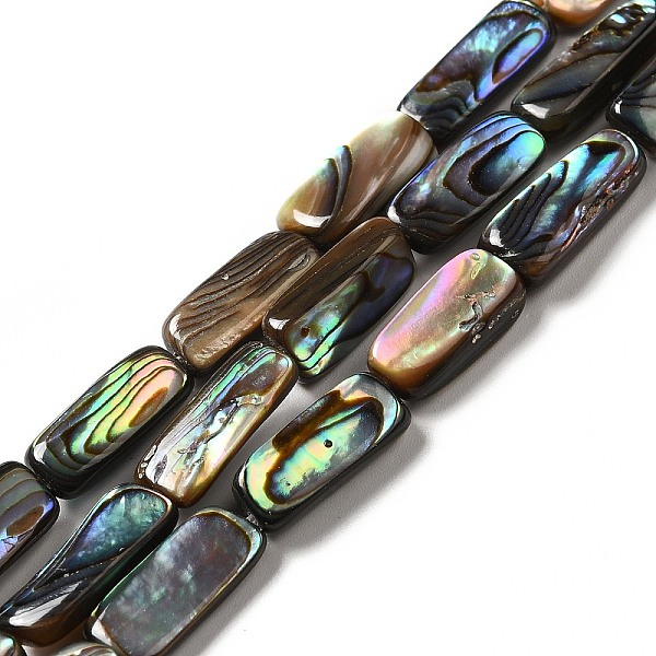 

PandaHall Natural Paua Shell Beads Strands, Rectangle, 13~15.5x6.5x3.5~6mm, Hole: 0.8mm, about 28pcs/strand, 16.22~16.34 inch(41.2~41.5cm)..., Black