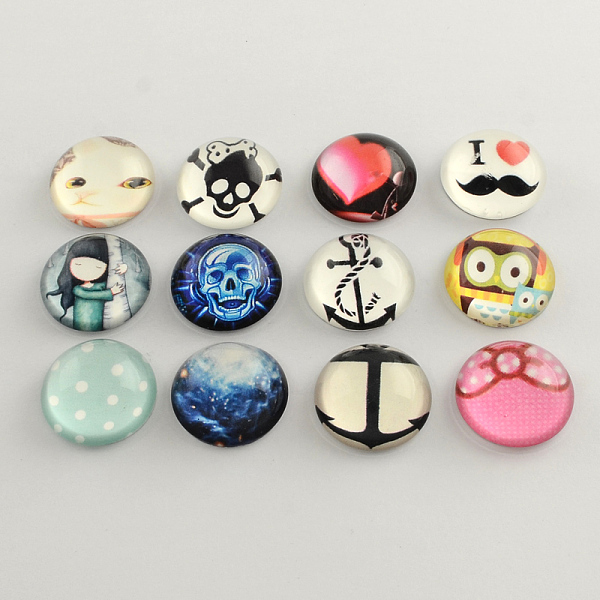 

PandaHall Mixed Printed Glass Half Round Cabochons, Mixed Color, 25x11mm Glass Half Round Multicolor