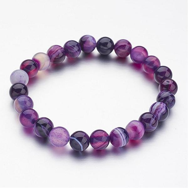 

PandaHall Natural Striped Agate/Banded Agate Beaded Stretch Bracelets, Round, Purple, 2-1/8 inch(55mm) Natural Agate Purple