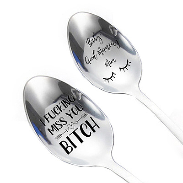 

PandaHall Stainless Steel Spoon, with Black Word, Stainless Steel Color, Word, 196x32mm, 2pcs/set Stainless Steel Word Black
