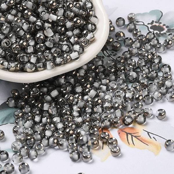 

PandaHall Transparent Inside Colours Glass Seed Beads, Half Plated, Round Hole, Round, White, 4x3mm, Hole: 1.2mm, 7650pcs/pound Glass White