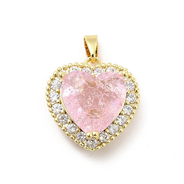 

PandaHall Brass Micro Pave Clear Cubic Zirconia Pendants, with Faceted Glass, Heart Charm, Real 18K Gold Plated, Pink, 18.5x17x9.5mm, Hole...