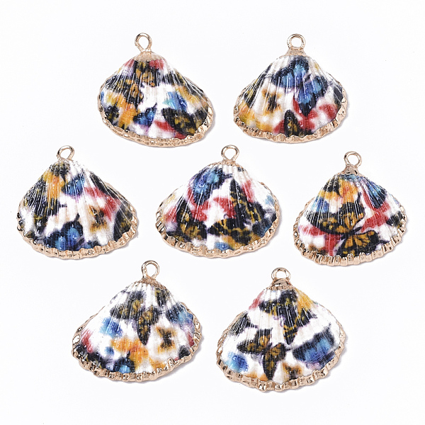 

PandaHall Electroplate Printed Natural Scallop Shell Pendants, Sea Shell Pendants, with Brass Loops, Butterfly Pattern, 22~27x23~29x8~10mm...