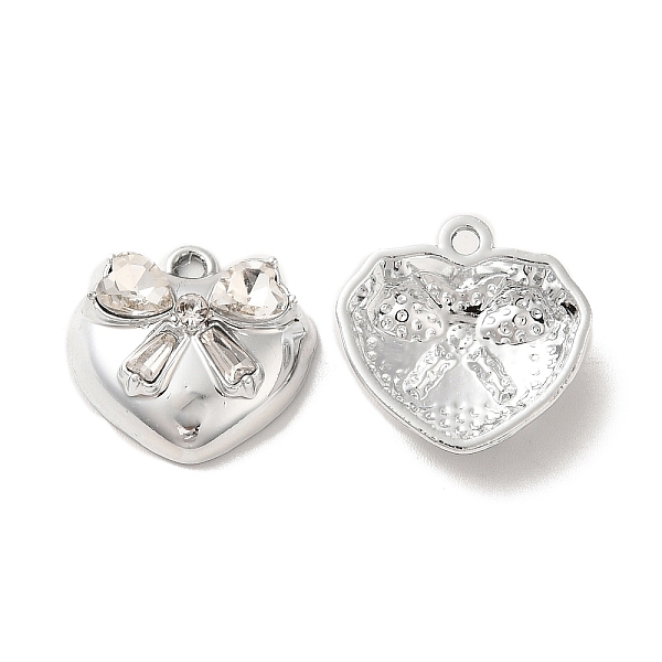 

PandaHall Clear Glass Pendants, Rack Plating Alloy Findings, Nickel Free, Heart with Bowknot Charms, Platinum, 16.5x17x6mm, Hole: 1.6mm...