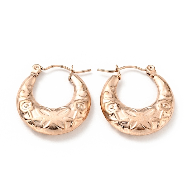 

PandaHall Ion Plating(IP) 304 Stainless Steel Crescent Moon with Butterfly Hoop Earrings for Women, Rose Gold, 22x20x4mm, Pin: 0.8mm 304...