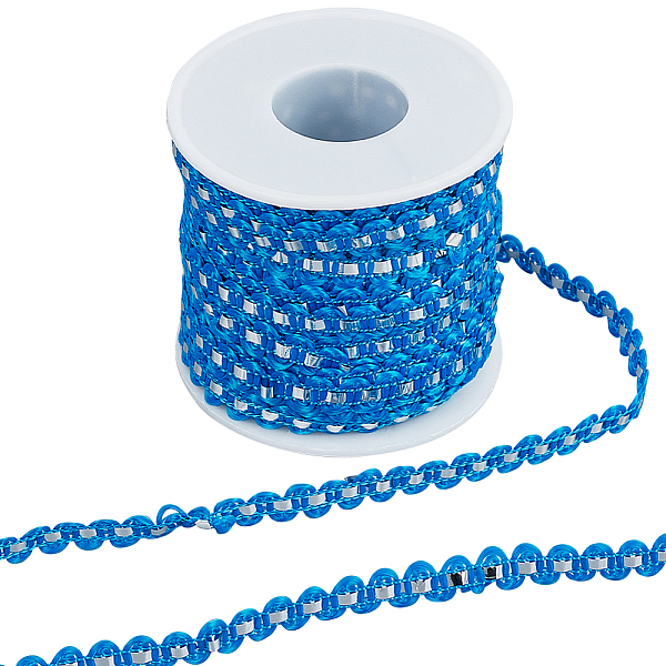 

PandaHall Gorgecraft 25M Metallic Yarn Lace Ribbons, Jacquard Ribbon, Garment Accessories, Marine Blue, 1/4 inch(8mm) Polyester