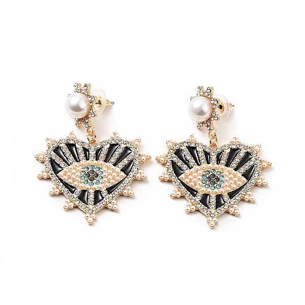 

PandaHall Crystal Rhinestone Heart with Evil Eye Dangle Stud Earrings with Enamel, Light Gold Plated Alloy Long Drop Earrings for Women..., Black