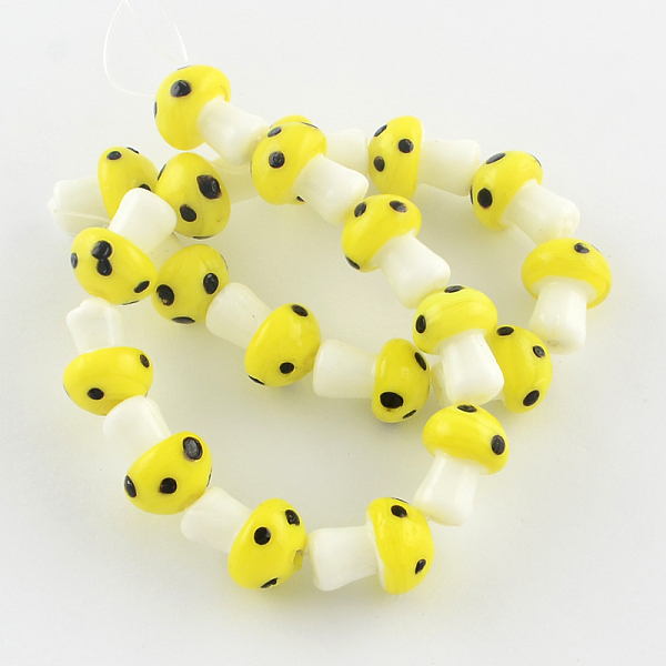 

PandaHall Mushroom Handmade Lampwork Beads Strands, Yellow, 16x12mm, Hole: 2mm, about 20pcs/strand, 13.7 inch Lampwork Mushroom Yellow