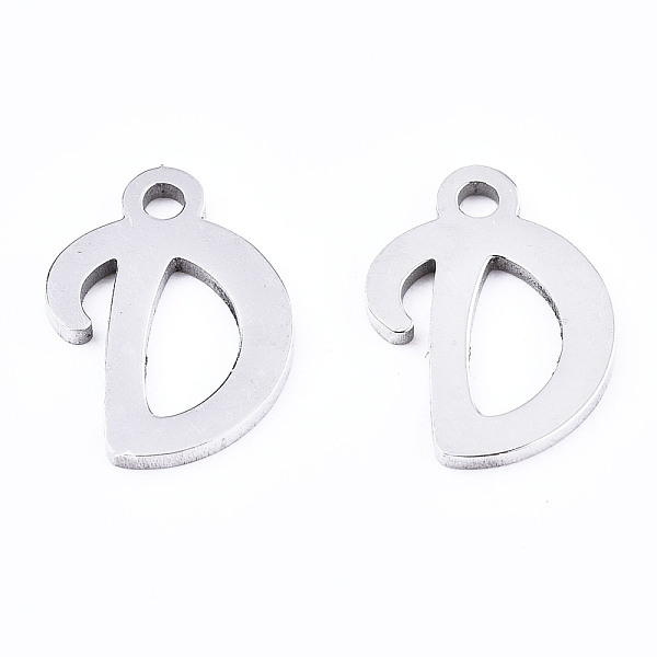 

PandaHall 201 Stainless Steel Charms, Laser Cut, Alphabet, Stainless Steel Color, Letter.D, 12x8.5x1mm, Hole: 1.4mm Stainless Steel Letter D