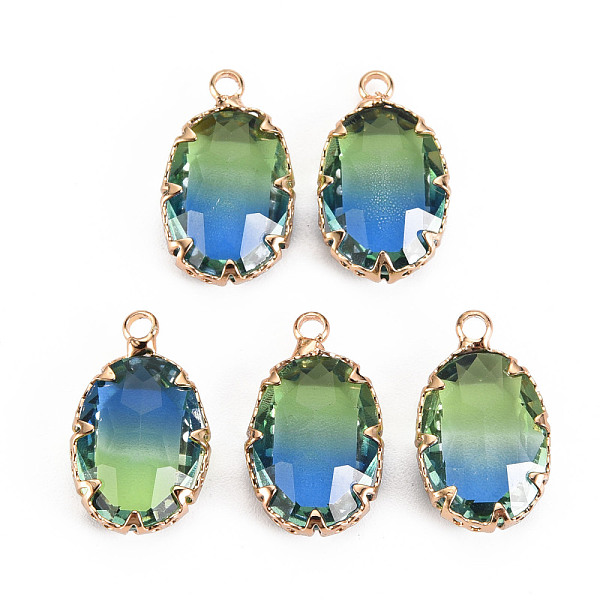 

PandaHall Gradient Color Glass Pendants, with Brass Prong Settings, Faceted, Oval, Light Gold, Medium Aquamarine, 19x11x5.5mm, Hole: 1.6mm...