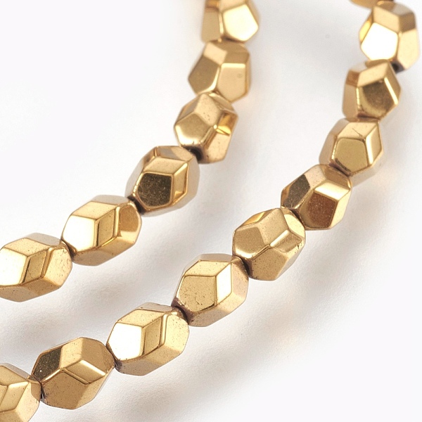 

PandaHall Electroplated Non-magnetic Synthetic Hematite Bead Strand, Oval, Faceted, Golden Plated, 5x4x4mm, Hole: 0.7mm, about 80pcs/strand...