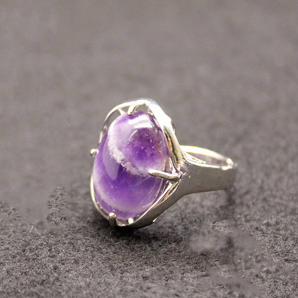

PandaHall Oval Natural Amethyst Adjustable Ring, Platinum Alloy Jewelry for Women, Inner Diameter: 18mm Amethyst Oval