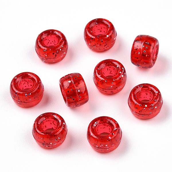 

PandaHall Transparent Plastic Beads, with Glitter Powder, Barrel, FireBrick, 9x6mm, Hole: 3.8mm, about 1900pcs/500g Plastic Barrel Red
