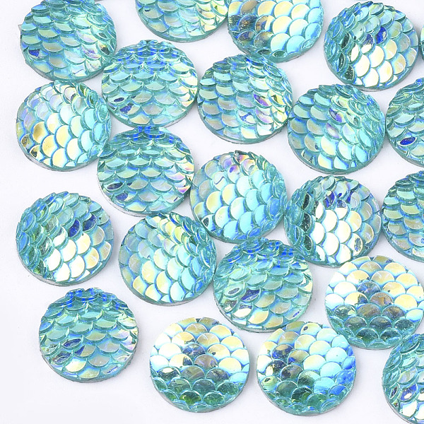 

PandaHall Resin Cabochons, AB-Color, Flat Round with Mermaid Fish Scale, Dark Turquoise, 12x3mm Resin Flat Round Cyan