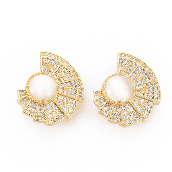 

PandaHall Brass Micro Pave Clear Cubic Zirconia Twister Clasps, with Shell, Nickel Free, Real 18K Gold Plated, 28.5x24x13mm Brass