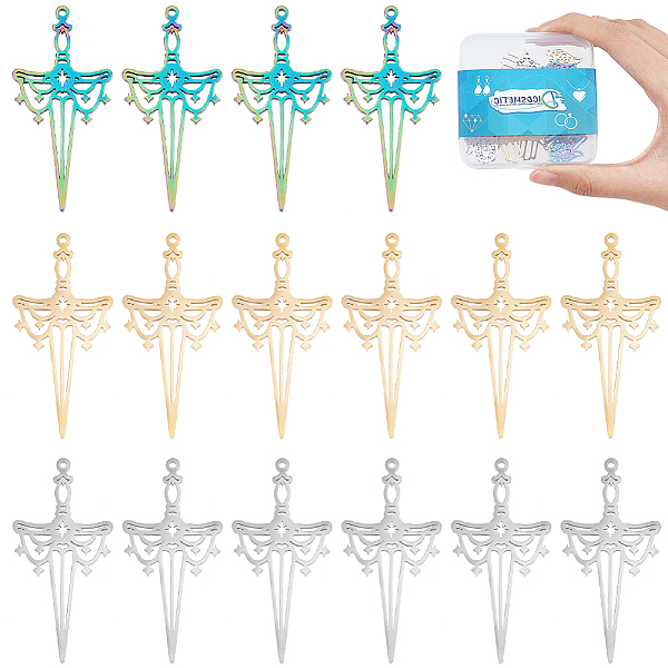 

PandaHall DICOSMETIC 18Pcs 3 Colors Sword Charms Hollow Charms Laser Cut Sword Pendants Exquisite Sword-Shaped Pendants Stainless Steel Long...