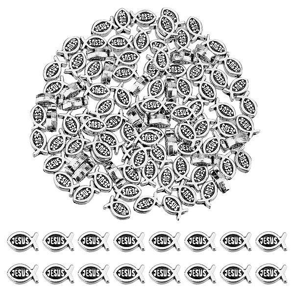 

PandaHall SUPERFINDINGS 100Pcs Tibetan Style Alloy Beads, Jesus Fish, Antique Silver, 8x5mm, Hole: 1mm Alloy Fish