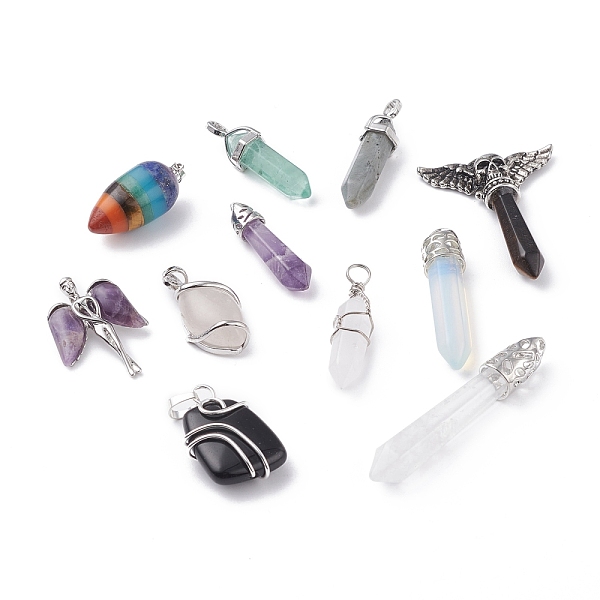 

PandaHall Natural & Synthetic Mixed Gemstone Pendants, with Alloy Findings, Mixed Shapes, 31~62x9~22x5~10mm, Hole: 4~7x2.5~5.5mm Mixed Stone...