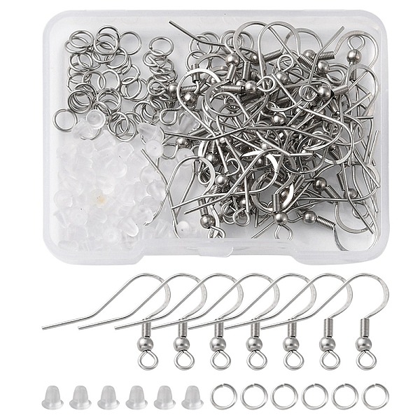 

PandaHall 50Pcs 304 Stainless Steel French Hooks with Coil and Ball, Ear Wire, with 50Pcs Jump Rings and 50Pcs Plastic Ear Nuts, Stainless...