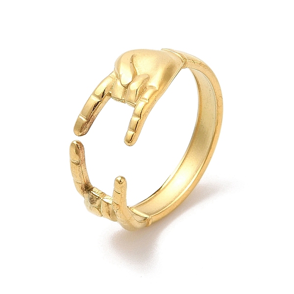 

PandaHall Ion Plating(IP) 304 Stainless Steel Hands Open Cuff Rings for Women, Real 18K Gold Plated, Inner Diameter: 17mm 304 Stainless...