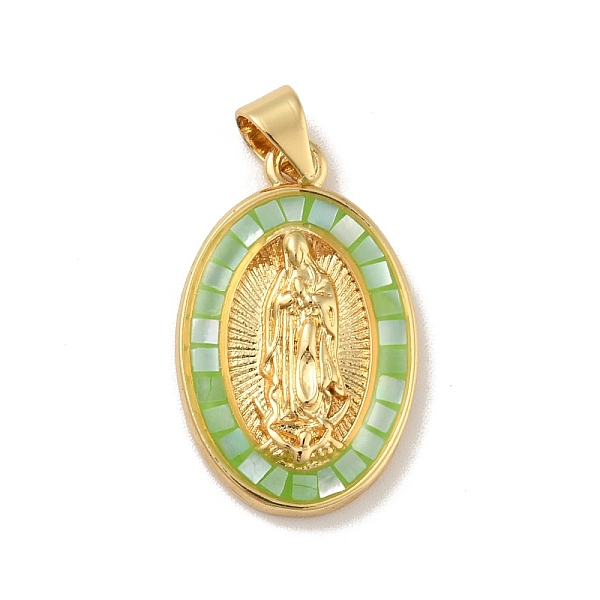 

PandaHall Brass Charms, with Shell, Cadmium Free & Lead Free, Long-Lasting Plated, Oval with Saint, Real 18K Gold Plated, Lime Green...