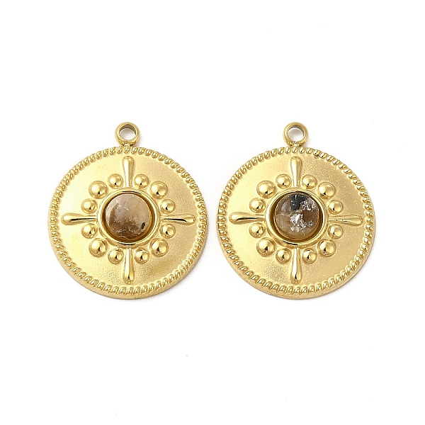

PandaHall Natural Feldspar Pendants, Flat Round Charms, with Vacuum Plating Real 18K Gold Plated 201 Stainless Steel Findings, 17.5x15x3.5mm...