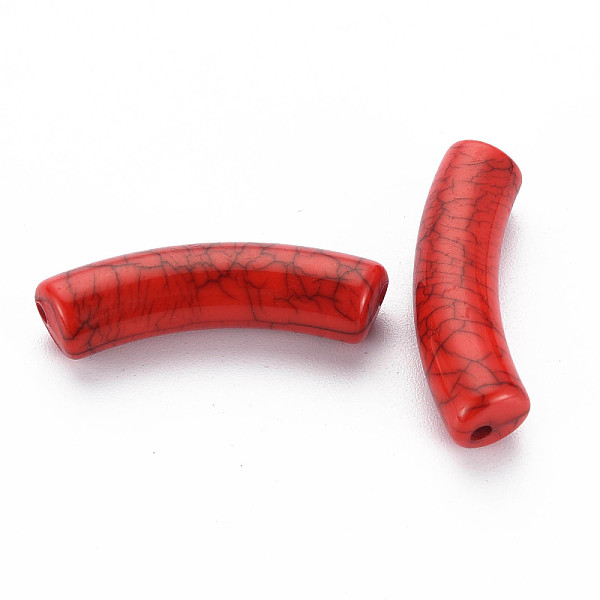 

PandaHall Opaque Crackle Acrylic Beads, Curved Tube, FireBrick, 32x10x8mm, Hole: 1.8mm, about 330pcs/500g Acrylic Tube Red