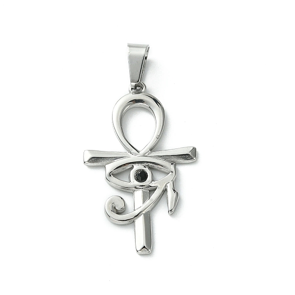

PandaHall 304 Stainless Steel Pendants, with Rhinestone, Eye of Horus Egypt Ankh Cross Charm, Jet, 32x20x2.5mm, Hole: 7.5x3.5mm Stainless..., Black
