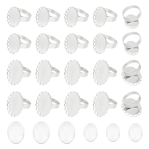 

PandaHall UNICRAFTALE 32 Sets 2 Sizes Blank Rings Base Oval Finger Rings 17.3~17.4mm Stainless Steel Pad Ring Base Flat Round Blank Ring...