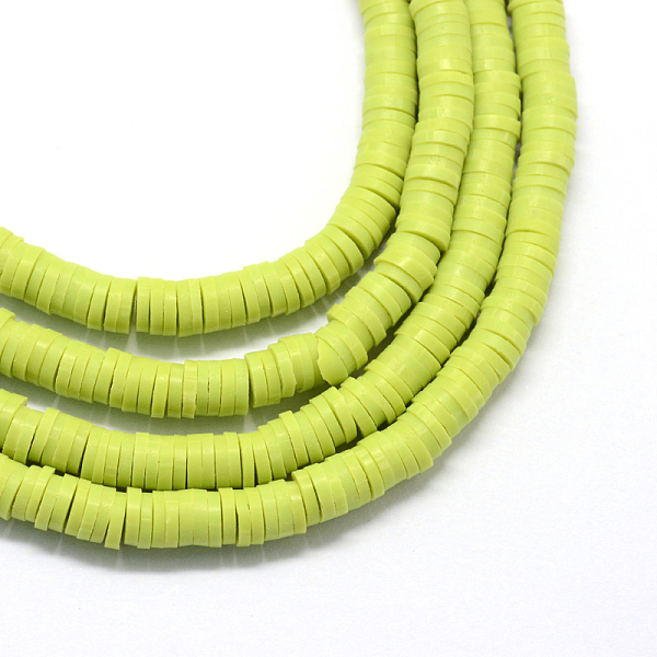 

PandaHall Flat Round Handmade Polymer Clay Bead Spacers, Green Yellow, 4x1mm, Hole: 1mm, about 380~400pcs/strand, 17.7 inch Polymer Clay...