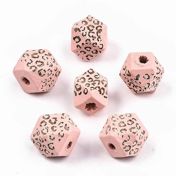 

PandaHall Painted Natural Wood Beads, Laser Engraved Pattern, Faceted, Polygon with Leopard Print, Pink, 10x10x10mm, Hole: 2mm Schima Wood...