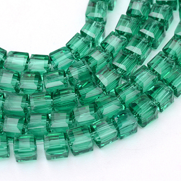 

PandaHall Transparent Glass Bead Strands, Cube, Sea Green, 4x4x4mm, Hole: 1mm, about 100pcs/strand, 17 inch Glass Cube