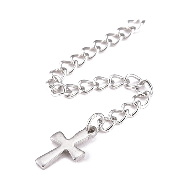 

PandaHall 304 Stainless Steel Chain Extender, Curb Chain, with 202 Stainless Steel Charms, Cross, Stainless Steel Color, 63~68mm, Link...