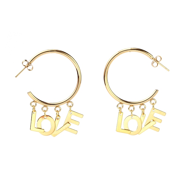 

PandaHall 304 Stainless Steel Stud Earrings, Half Hoop Earrings, for Valentine's Day, with Ear Nuts, Letter, Word Love, Golden, 46x34x2mm...