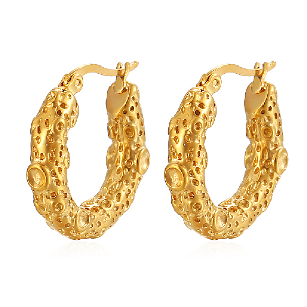 

PandaHall 304 Stainless Steel Hoop Earrings, Textured Ring, Golden, 24x6mm 304 Stainless Steel Ring
