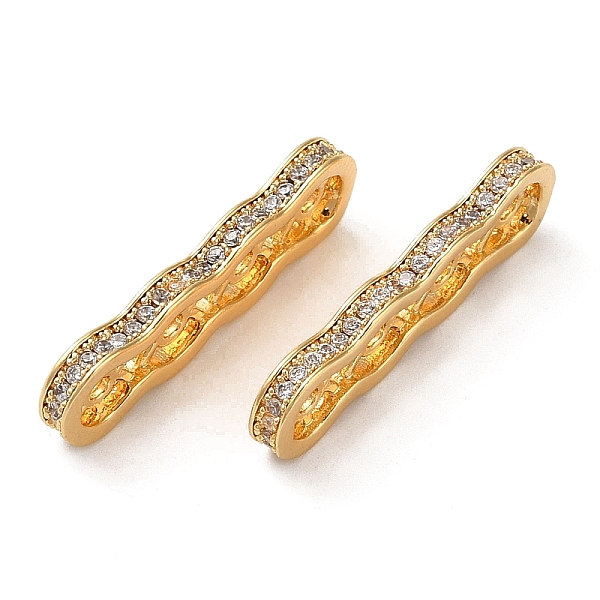 

PandaHall Brass Micro Pave Cubic Zirconia Multi-Strand Links, Wavy Rectangle Connector, Spacer Bars, Real 18K Gold Plated, 25x2x7mm, Hole..., Clear