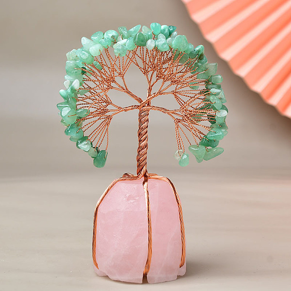 

PandaHall Natural Green Aventurine Chips Tree of Life Decorations, Rose Quartz Base with Copper Wire Feng Shui Energy Stone Gift for Home...