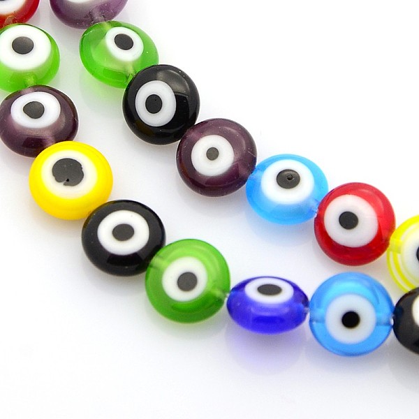 

PandaHall Handmade Evil Eye Lampwork Bead Strands, Flat Round, Mixed Color, 8x4mm, Hole: 1mm, about 53pcs/strands, 15 inch Lampwork Evil Eye..., Multicolor