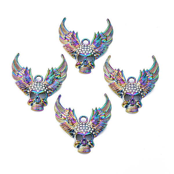 

PandaHall Rainbow Color Alloy Big Pendants, with Rhinestone, Cadmium Free & Lead Free, Skull with Wing, 54x50x9mm, Hole: 4.5mm..., Clear