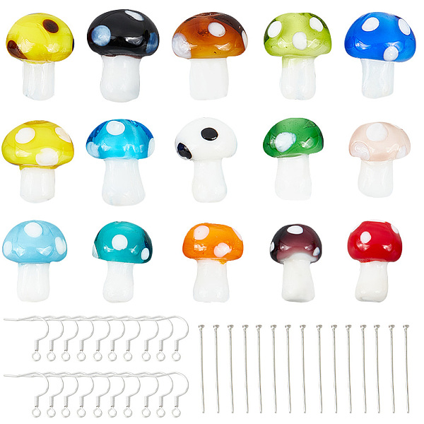 

PandaHall SUNNYCLUE DIY Mushroom Earring Making Kit, Including Lampwork Beads, Brass Earring Hooks & Head Pins, Mixed Color, 90Pcs/box..., Multicolor