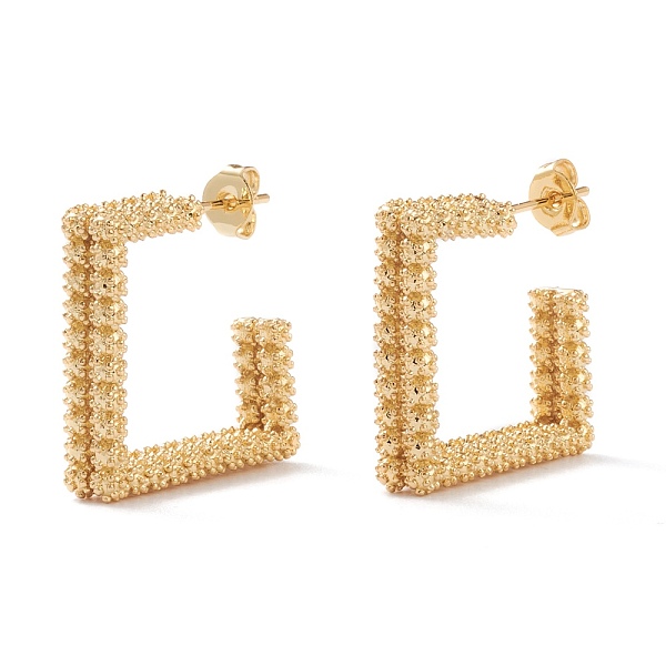 

PandaHall Brass Half Hoop Earrings, Stud Earrings, with Ear Nuts, Square, Real 18K Gold Plated, 21x21x6mm, Pin: 0.8mm Brass Square