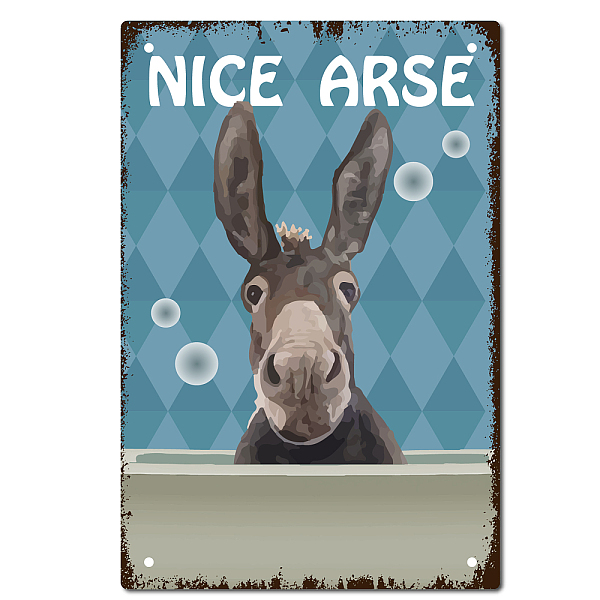 

PandaHall Iron Sign Posters, for Home Wall Decoration, Rectangle with Word Nice Arse, Donkey Pattern, 300x200x0.5mm Iron Donkey